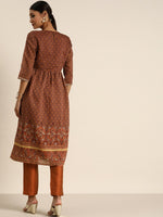 Thumbnail for All About You Women Rust Floral Printed Empire Kurta with Trousers - Distacart