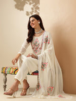 Thumbnail for Anouk Floral Yoke Design Regular Thread Work Kurta With Palazzos & Dupatta