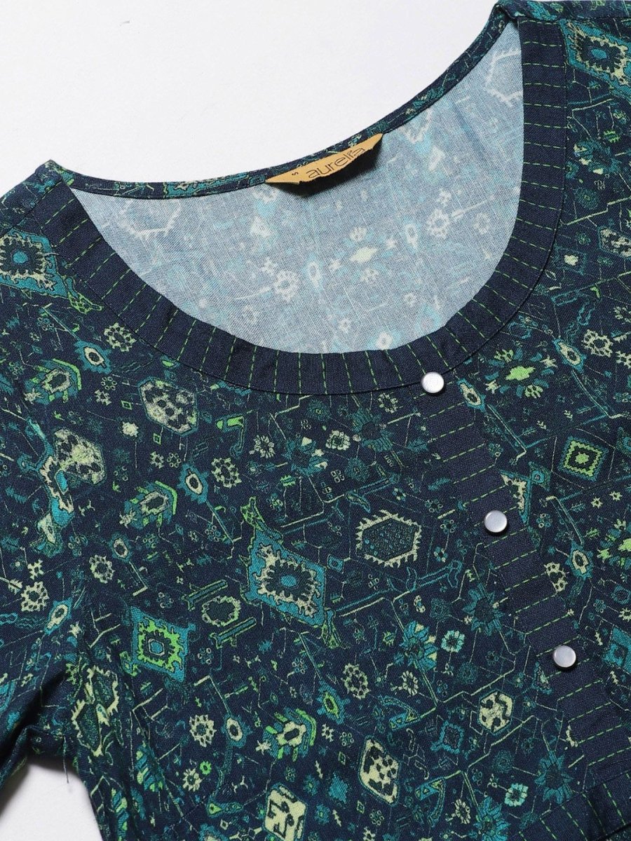 AURELIA Women Navy Blue & Green Printed Maxi Dress - Distacart