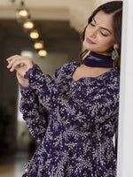 Thumbnail for Anouk Purple Floral Printed Empire Pure Cotton Anarkali Kurta With Pyjama & Dupatta