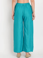 Thumbnail for TAG 7 Women Pack Of 2 White & Teal Blue Solid Flared Palazzos