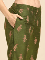 Thumbnail for All About You Women Green Floral Print Embroidered Regular Kurta with Trousers - Distacart