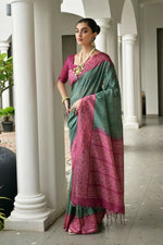 Thumbnail for Vishnu Weaves Women's Wine Soft Tussar Silk Printed Saree with Blouse