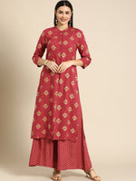 Thumbnail for All About You Women Red Ethnic Motifs Printed Kurta with Palazzos - Distacart