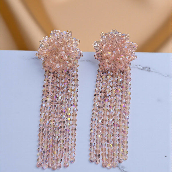 Inhanns Handmade Crystal Waterfall Earrings - Long - Baby Pink Big - Distacart