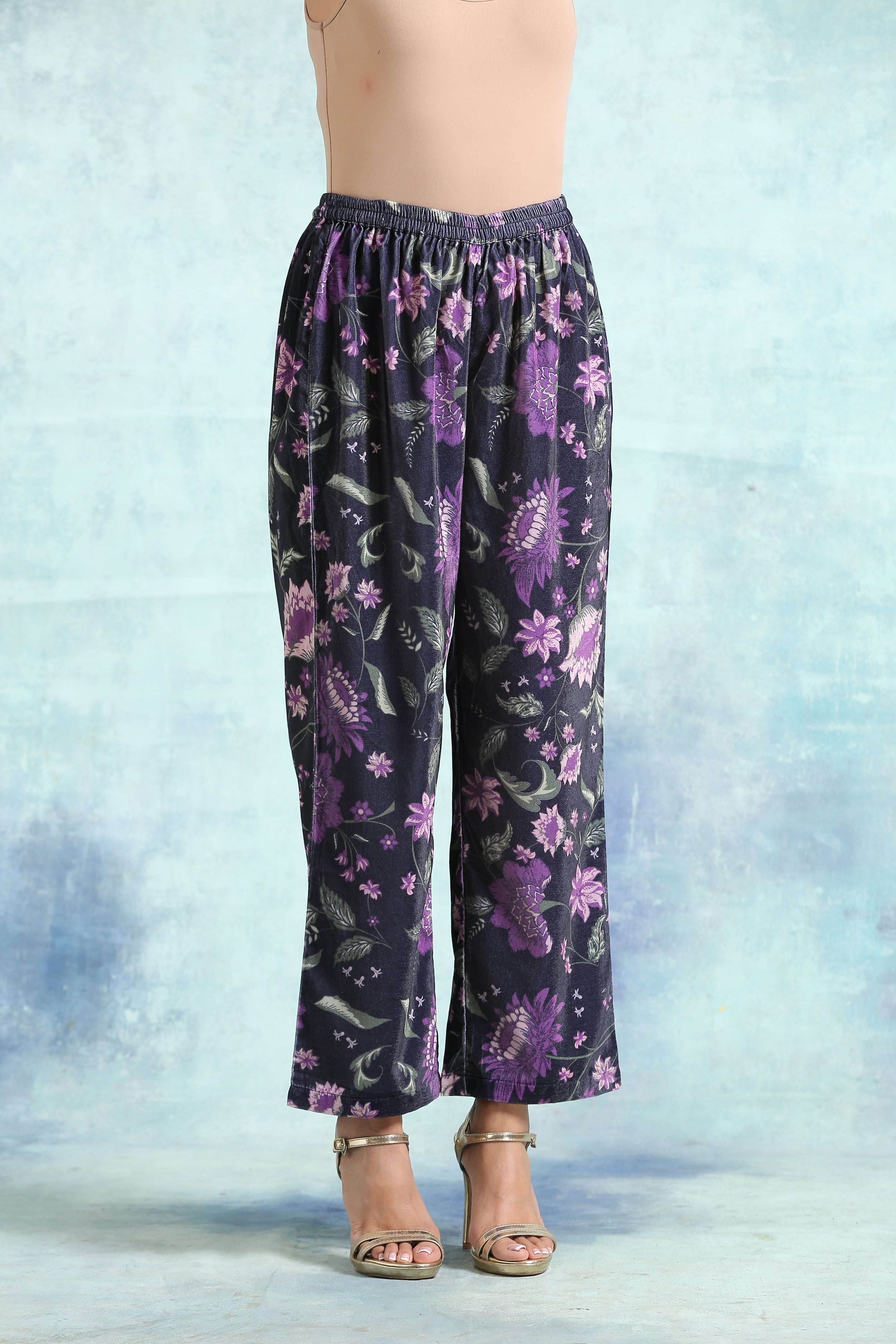 trueBrowns Black Printed Velvet Pant - Distacart