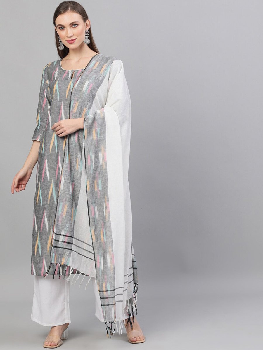 Aks Abstract Printed Pure Cotton Kurta with Palazzos & With Dupatta - Distacart