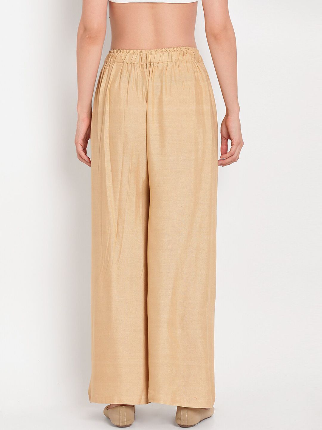 TAG 7 Women Beige Solid Straight Palazzos