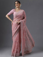 Thumbnail for kasee Floral Embroidered Sequinned Organza Saree - Distacart