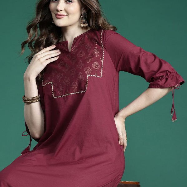 Sangria Ethnic Motifs Printed Gotta Patti Pure Cotton Kurta - Distacart