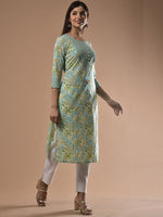 Thumbnail for Swasti Women Green Floral Printed Flared Sleeves Mirror Work Floral Kurta - Distacart