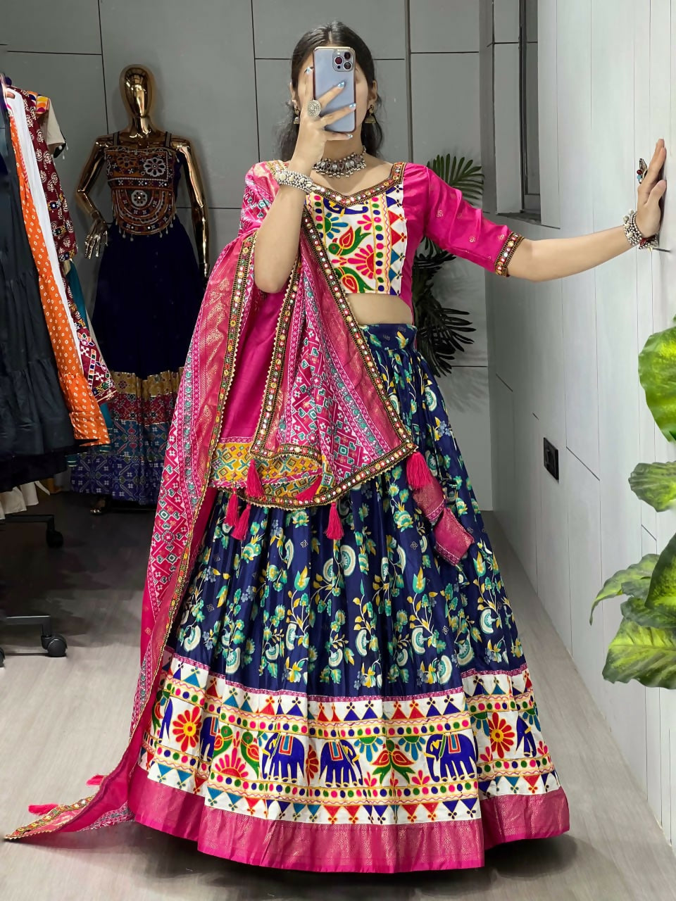 Yash Enterprise Blue Silk Embroidery Semi Stitched Navratri Chaniya Choli - Dista