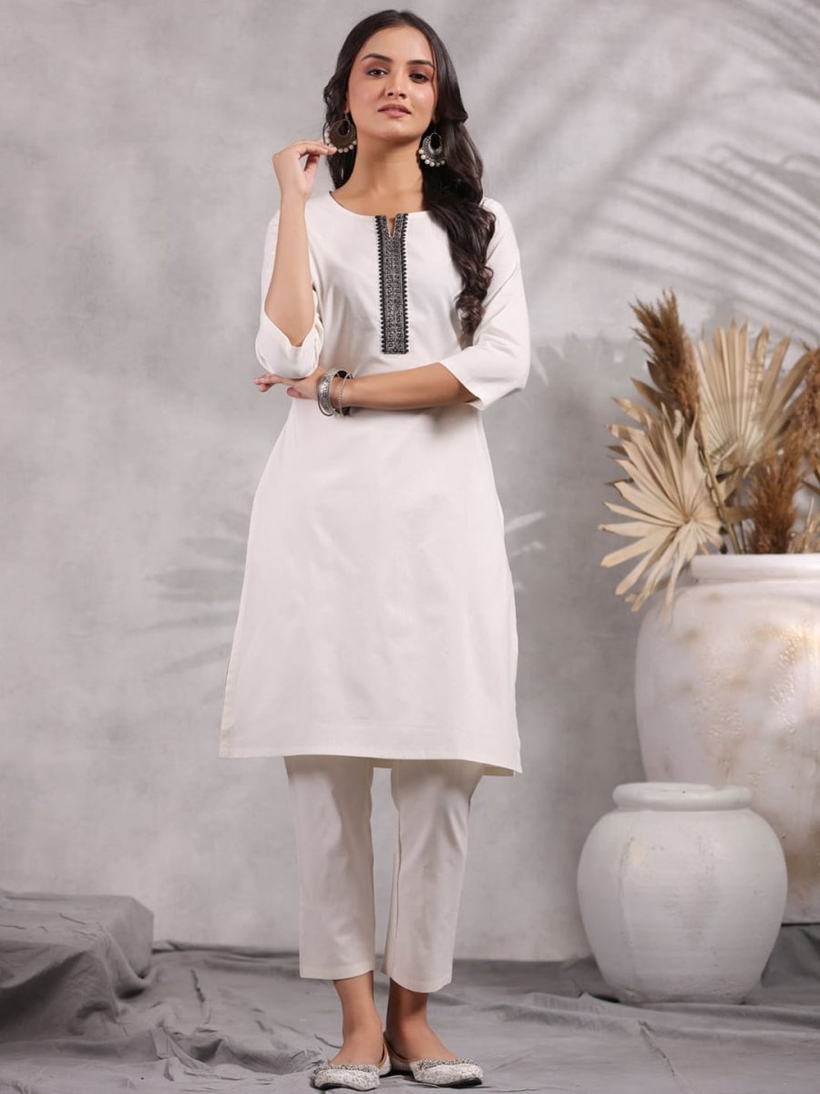 Anubhutee Regular Thread Work Pure Cotton Kurta with Trousers - Distacart