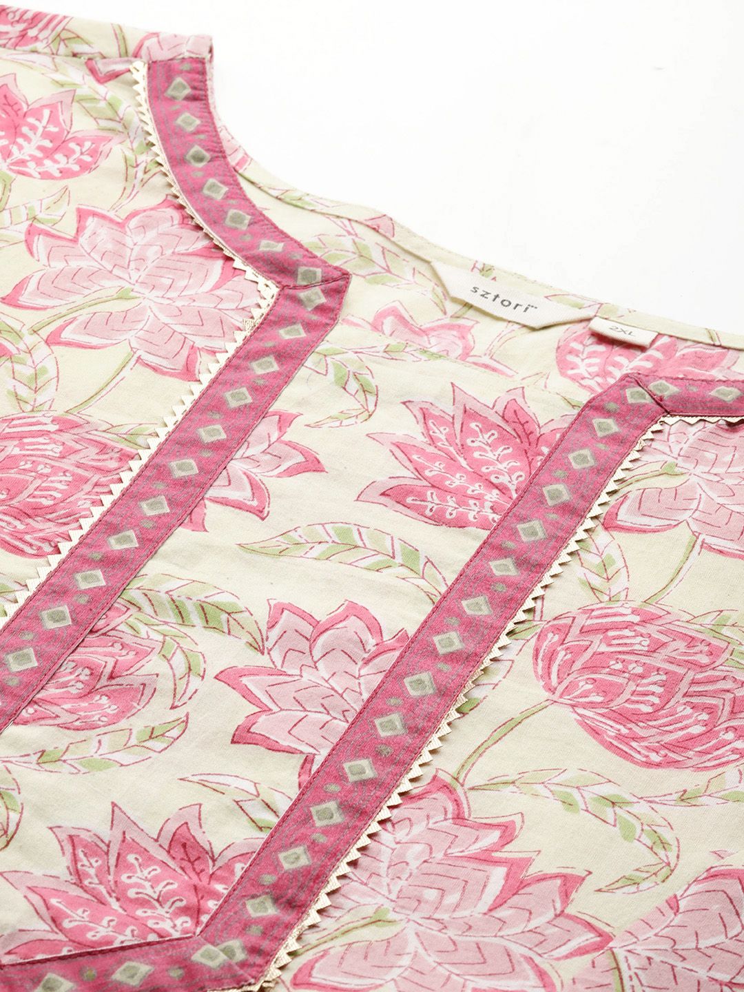 Sztori Plus Size Cotton Floral Print Gotta Patti Kurta - Distacart