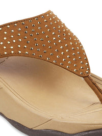 Thumbnail for Metro Tan Embellished Wedge Sandals