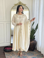 Thumbnail for The52 CreamWomen's Gorgeous Embroidered Vichitra Silk Fabric Flared Kurta Pant with Dupatta Set - Distacart