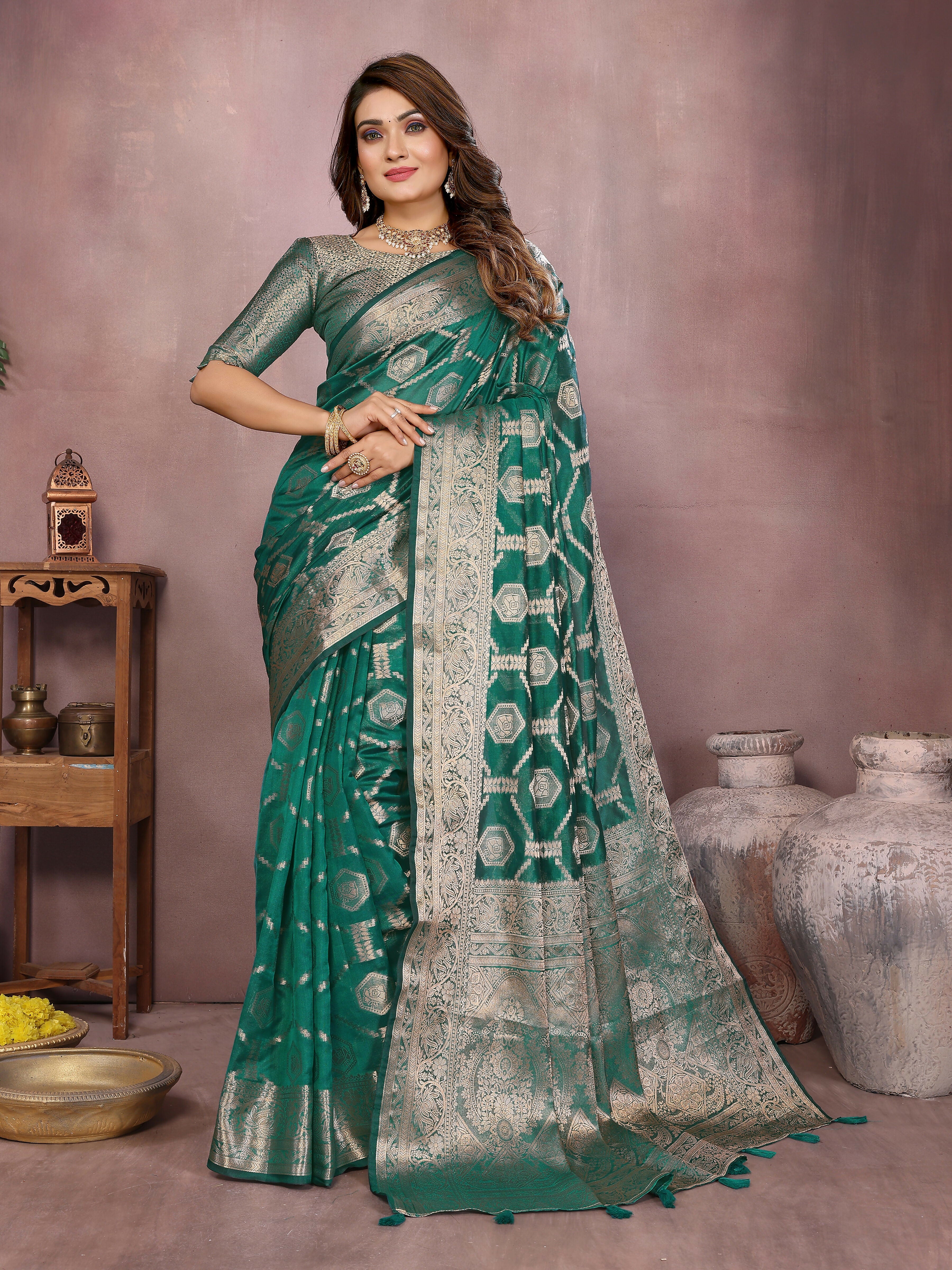 Aastha Fashion Light Green Soft Organza Silk Weaving Saree - Distacart