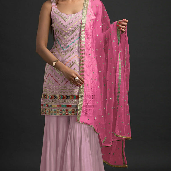 Anaita Pink Georgette Suit with Embroidered Thread & Sequence Work
