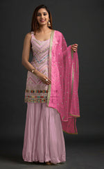 Thumbnail for Anaita Pink Georgette Suit with Embroidered Thread & Sequence Work