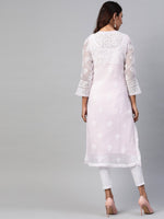 Thumbnail for ADA Women Pink & White Chikankari Embroidered Handloom Kurta with Trousers - Distacart