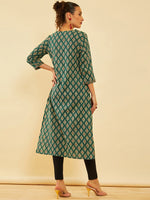 Thumbnail for Soch Ethnic Motifs Printed Cotton Yoke Design Round Neck Mirror Work Kurta - Distacart