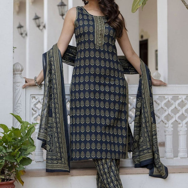 Anouk Ethnic Motifs Printed Regular Pure Cotton Straight Kurta With Trousers & Dupatta - Distacart