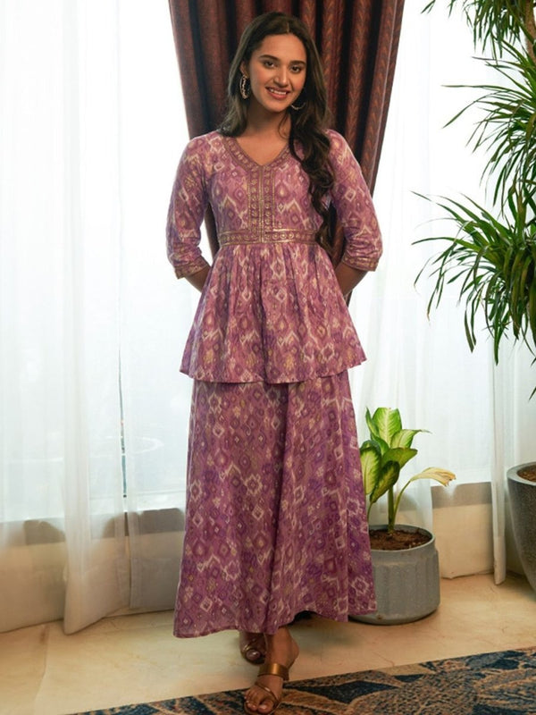 AURELIA Ethnic Motif Printed Sequinned Cotton Fit & Flare Midi Dress