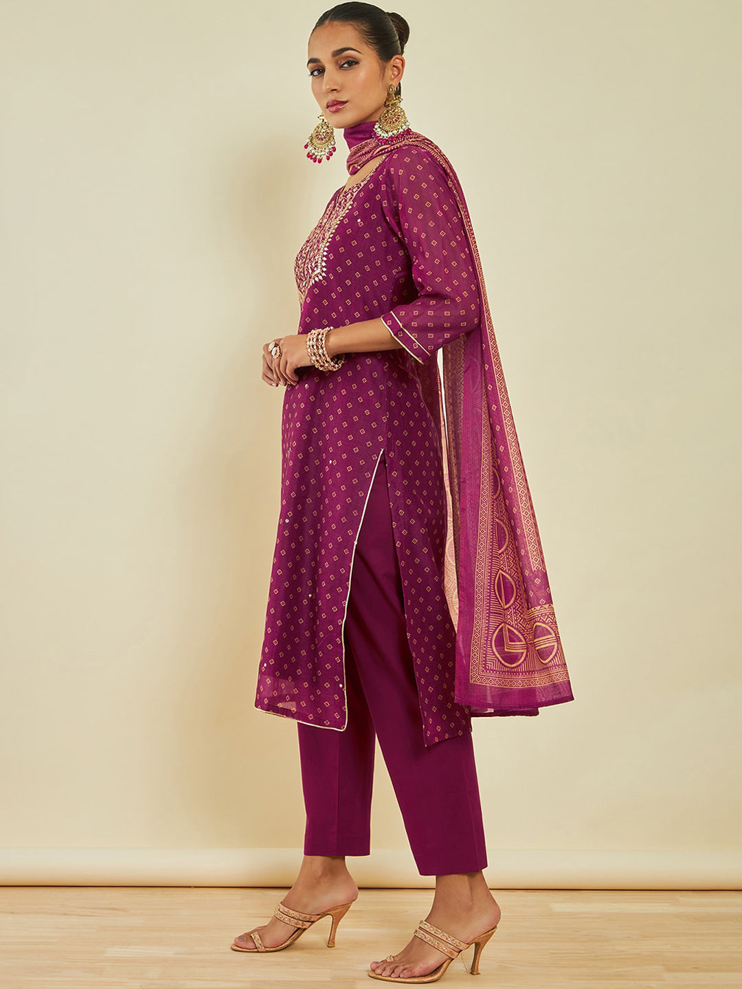Soch Geometric Printed Thread Work Kurta & Trousers With Dupatta - Distacart