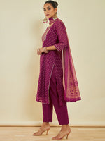 Thumbnail for Soch Geometric Printed Thread Work Kurta & Trousers With Dupatta - Distacart