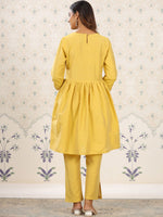 Thumbnail for Ode by House of Pataudi Yellow Sequinned Detailed Anarkali Kurta With Trousers - Distacart