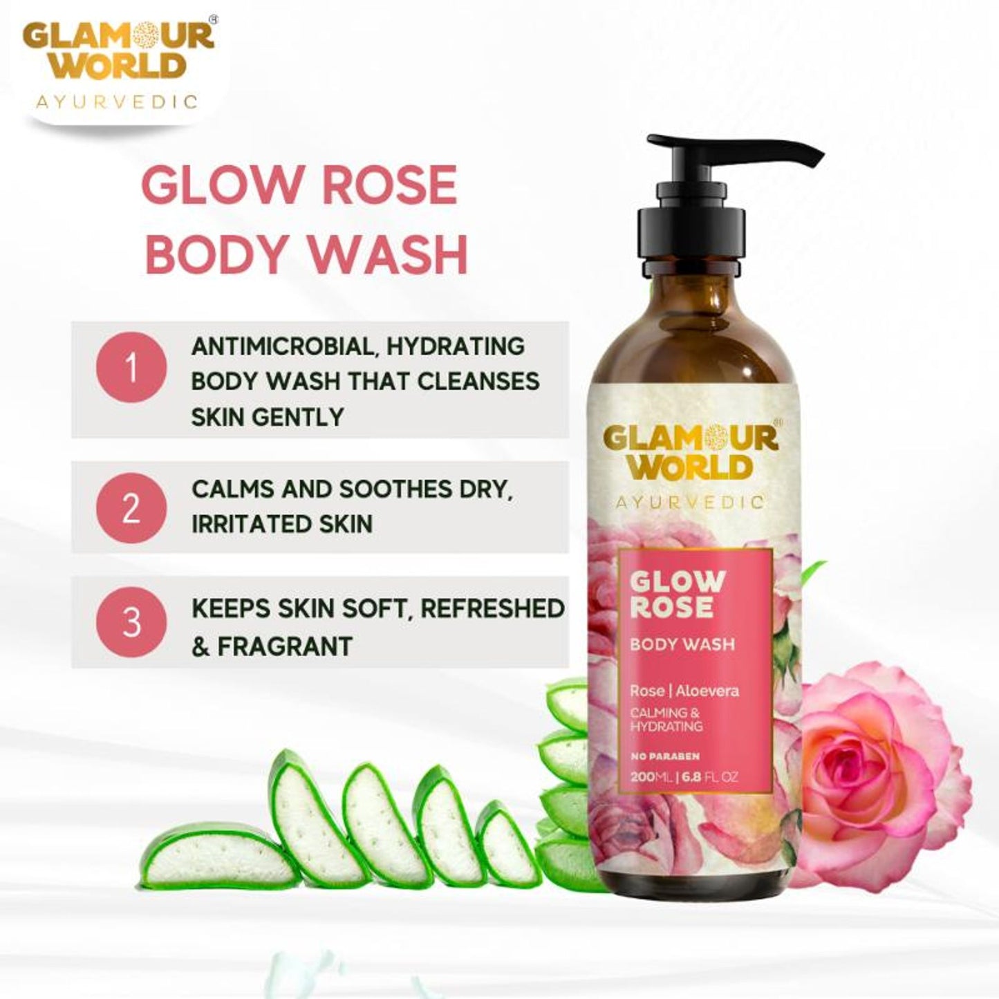 GLAMOUR WORLD AYURVEDIC Glow Rose Body Wash - Distacart