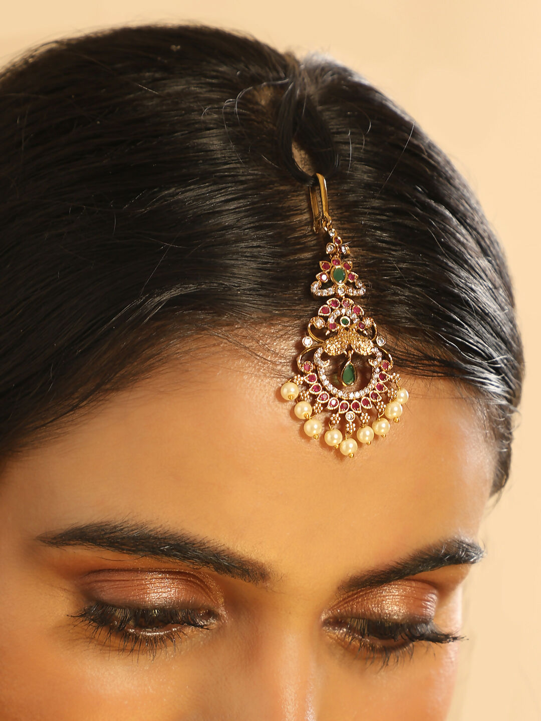 Nuyug 18K Gold Plated Ethereal Dual Color Maang Tikka