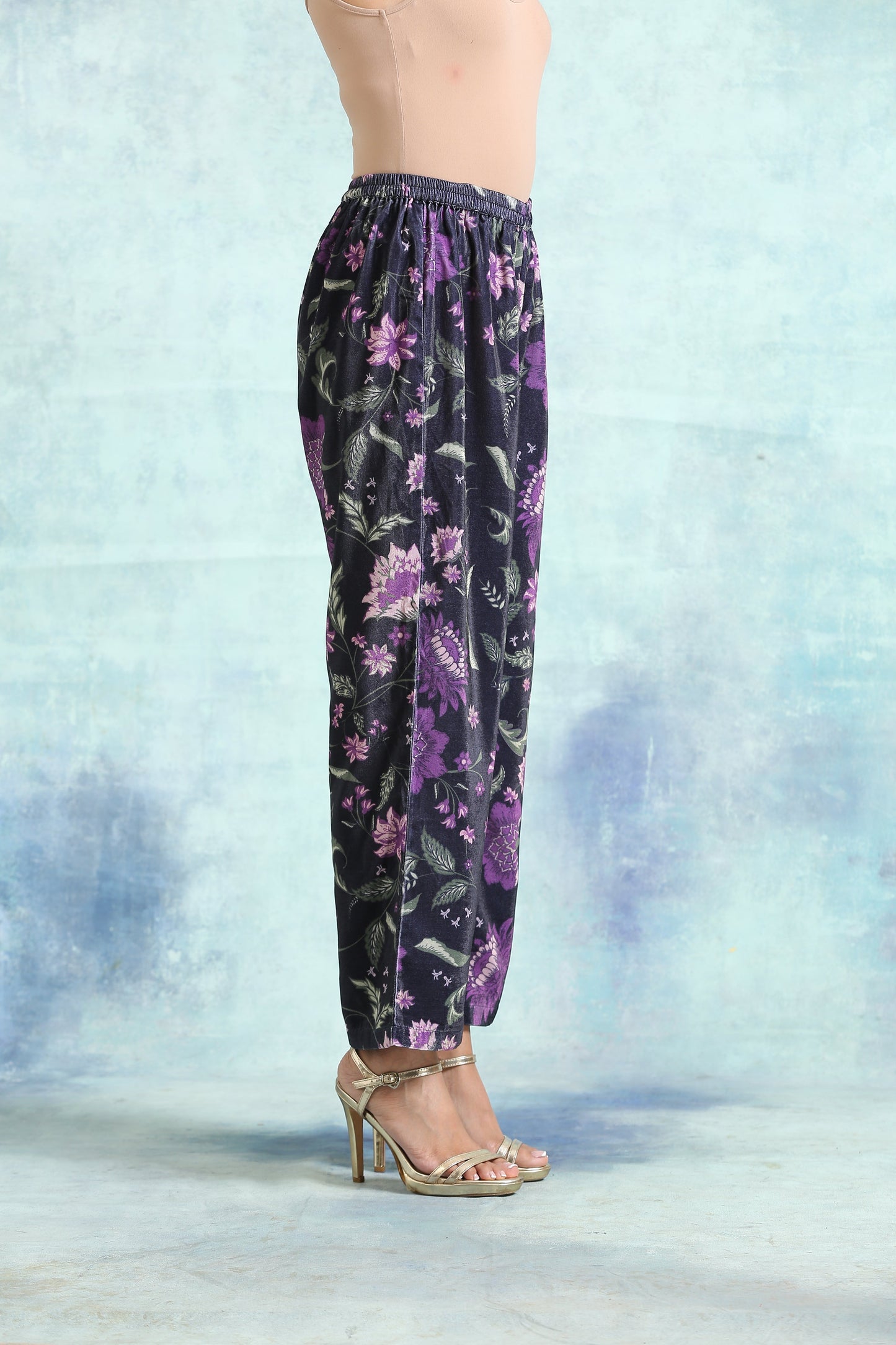 trueBrowns Black Printed Velvet Pant - Distacart