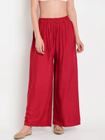 Thumbnail for TAG 7 Women Pack Of 2 Black & Maroon Solid Flared Palazzos