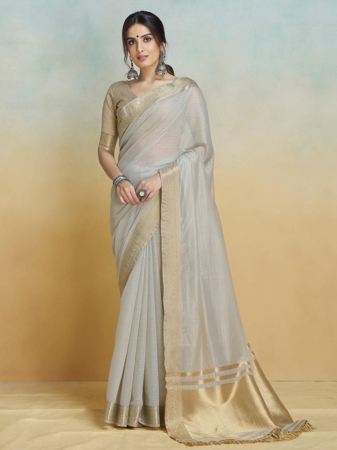 Mitera Zari Pure Cotton Chanderi Saree - Distacart