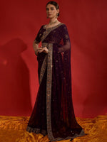 Thumbnail for Anouk Purple & Gold-Toned Embellished Embroidered Pure Georgette Saree - Distacart