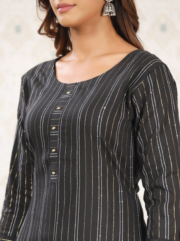 Ode by House of Pataudi Striped Round Neck Straight Cotton Kurta - Distacart
