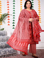 Thumbnail for Swasti Plus Size Ethnic Motifs Printed Regular Pure Cotton Kurta with Trousers & Dupatta