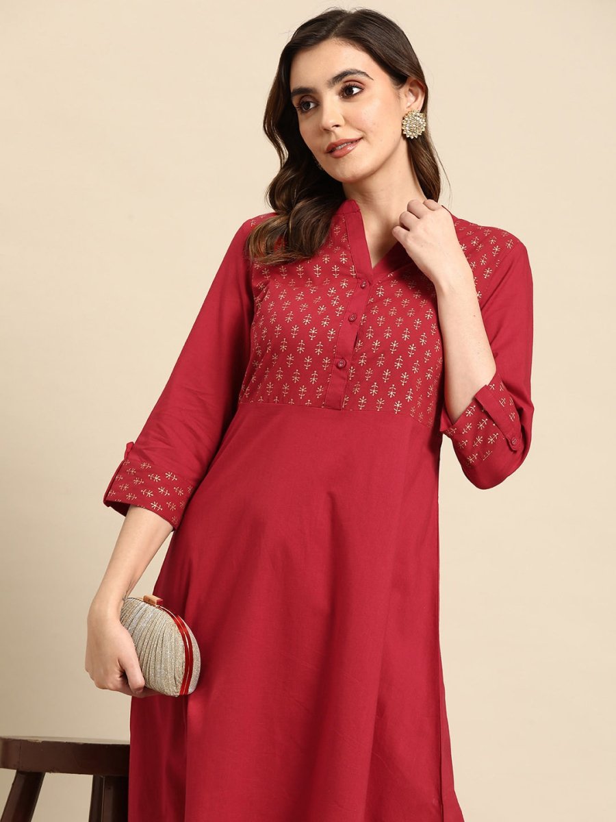 All About You Women Motifs Yoke Design A-Line Kurta with Trousers - Distacart