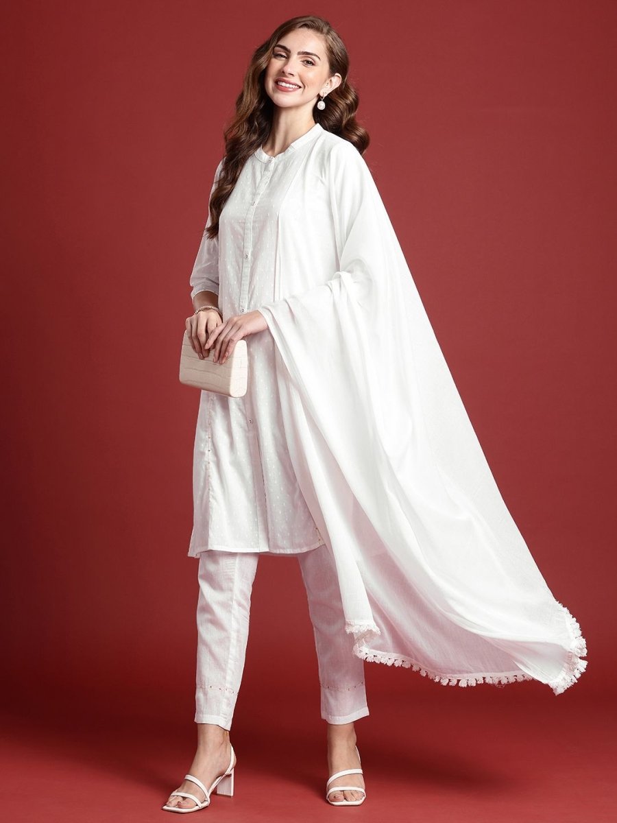 Anouk Women Woven Design Sequinned Pure Cotton Kurta with Trousers & With Dupatta