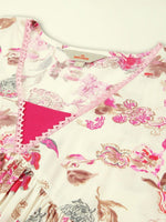 Thumbnail for Anouk Cream Floral Printed V-Neck Pure Cotton Anarkali Kurta with Trousers & Dupatta
