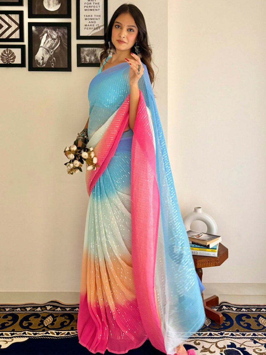 Anouk Embellished Sequinned Pure Georgette Designer Saree - Distacart