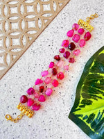 Thumbnail for Joban Fashion Pink Brass Natural Stone Three Layered Bracelet