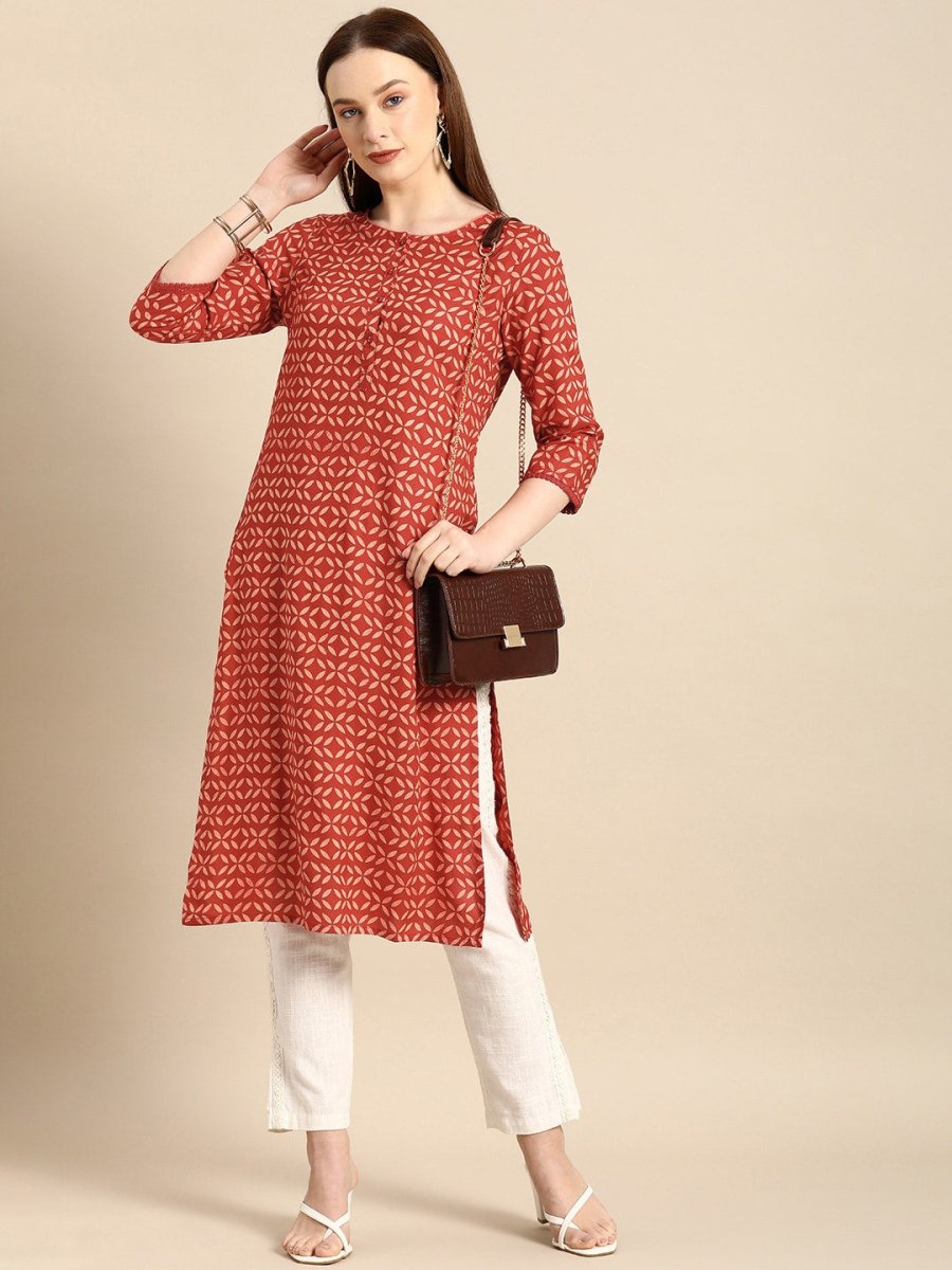 All About You Women Brown Geometric Printed Regular Kurta - Distacart