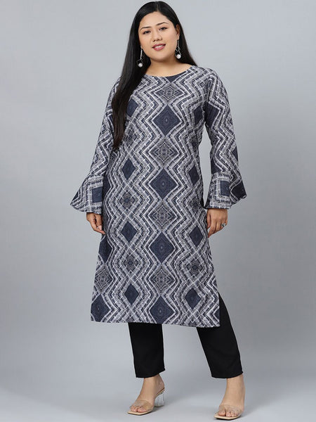 Sztori Geometric Printed Round Neck Straight Kurta with Pant