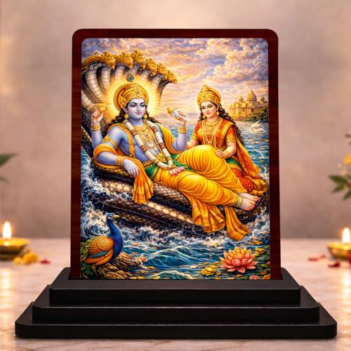 4x5 Inch Maa Saraswati Wooden Idol with HD Print | Serene Meditation Desk & Temple Decor