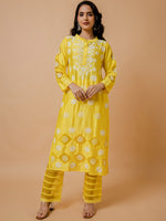 Thumbnail for HOUSE OF KARI Floral Embroidered Chanderi Silk Chikankari Kurta - Distacart
