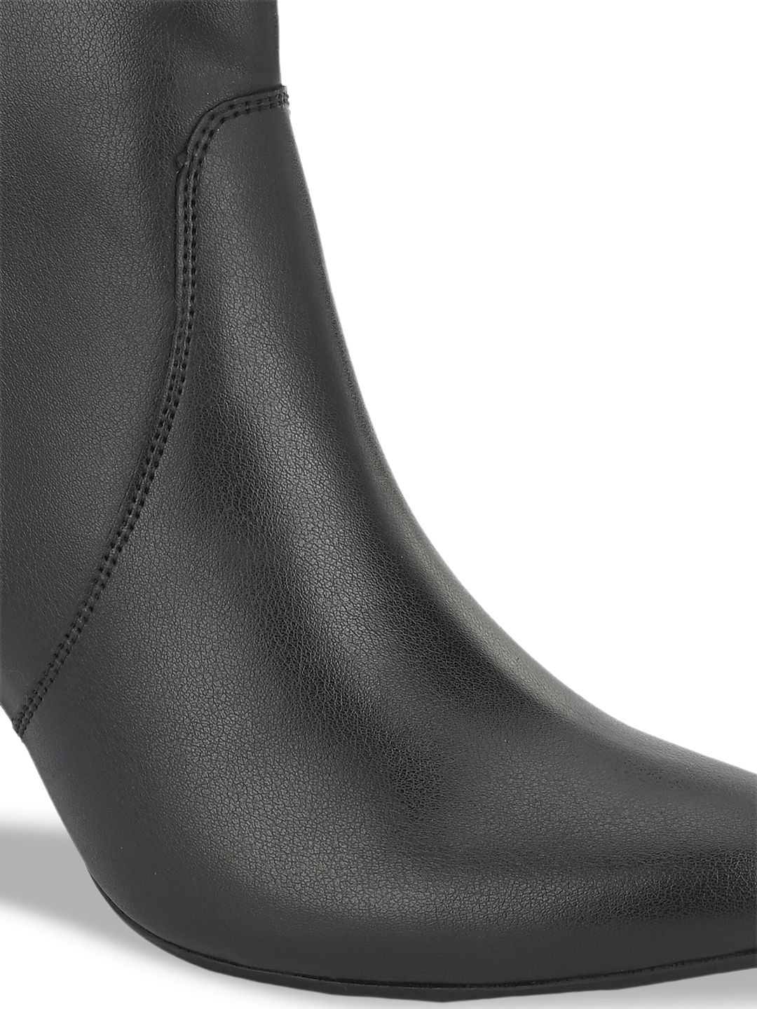 Delize Women Pointed Toe Mid-Top Vegan Leather Block-Heel Boots