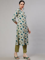 Thumbnail for Aks Round Neck Floral Printed Regular Kurta with Trousers - Distacart