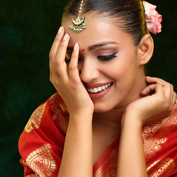 Ruby Raang Gold Polished Gold Kundan Maang Tikka